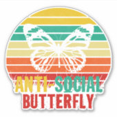 Anti-sociale Butterfly Retro Stripes Sticker (Voorkant)