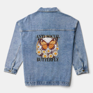 Anti sociale vlinder retro boho madeliefje bloem denim jacket