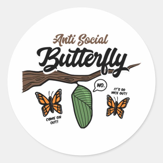 Anti sociale vlinder ronde sticker (Voorkant)