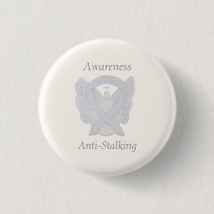 Anti-Stalking Awareness Angel White Ribbon Pin Ronde Button 3,2 Cm