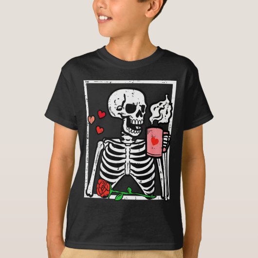 Anti Valentines Day Skeleton Coffee Funny Men Wome T-shirt (Voorkant)
