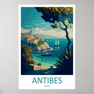 Antibes Frankrijk Park Poster Reizen Skiën Vintage