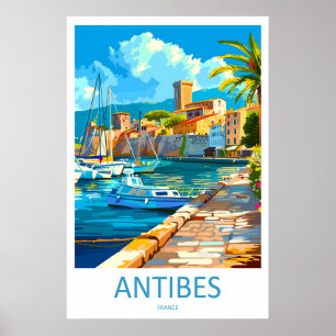 Antibes Frankrijk Reisposter Vintage Ski Nationaal Poster