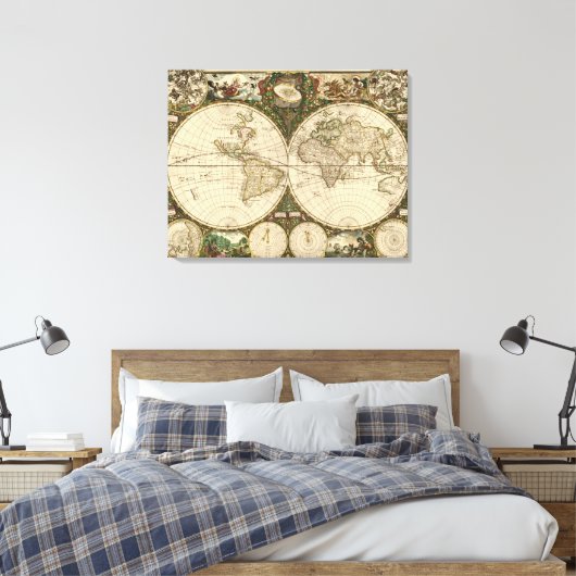 Antiek 1660 Wereldkaart van Frederick de Wit Canvas Afdruk (Insitu (Slaapkamer))