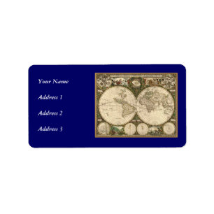 Antiek 1660 Wereldkaart van Frederick de Wit Etiket