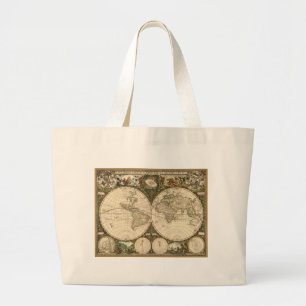 Antiek 1660 Wereldkaart van Frederick de Wit Grote Tote Bag
