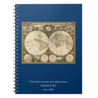 Antiek 1660 Wereldkaart van Frederick de Wit Notitieboek