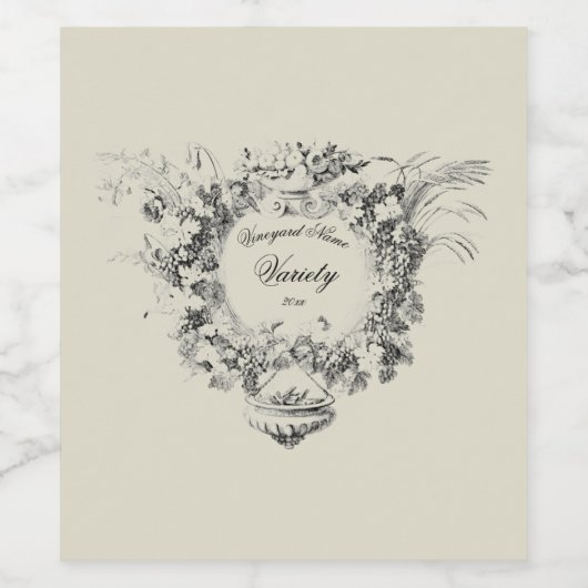 Antiek 1670 Grapevine Cartouche Sjabloon Wijn Etiket (Enkel label)