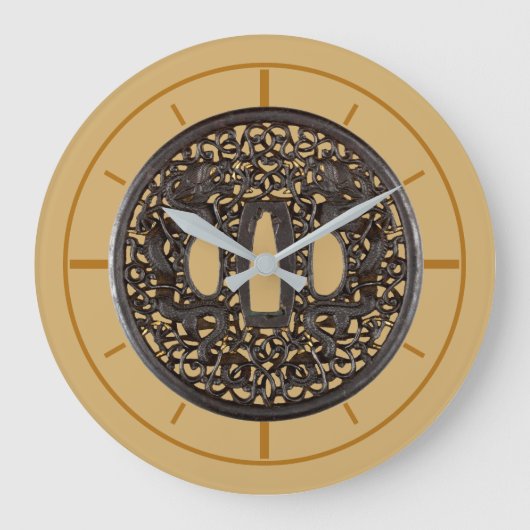 Antiek 1700's Samurai Sword Guard (Tsuba) Dragons Grote Klok (Voorkant)