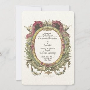 Antiek 1755 Baroque Rococo Floral Oval Invitation Kaart