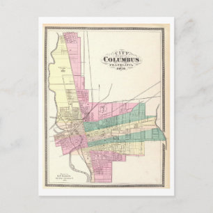 Antiek 1872 Kaart van Columbus, Ohio,