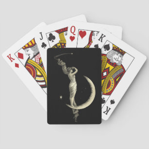 Antiek 1889 vrouw op halve maan print pokerkaarten