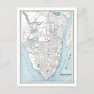 Antiek 1898 Kaart van Charleston, South Carolina,
