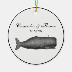 Antiek 19e-eeuws walvistekening N Keramisch Ornament