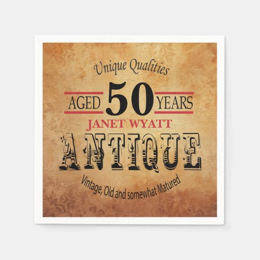 Antiek 50ste verjaardagsontwerp servet (Voorkant)