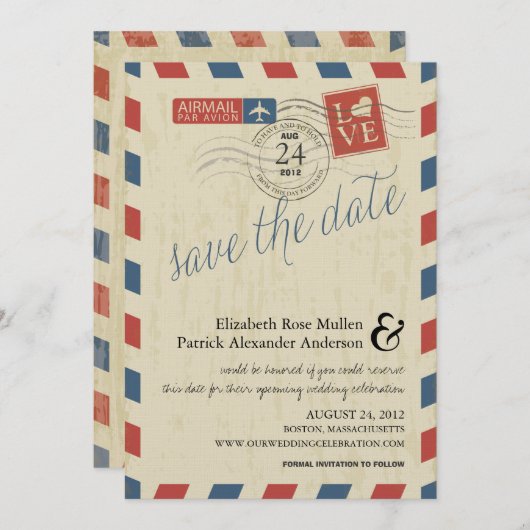Antiek Airmail sparen de Datum Save The Date (Voorkant / Achterkant)