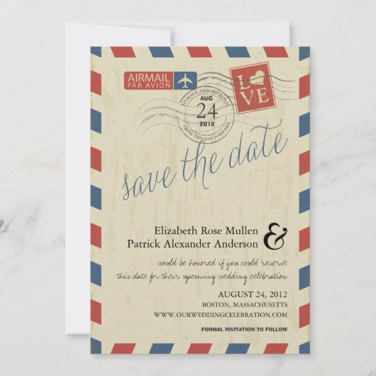 Antiek Airmail sparen de Datum Save The Date (Voorkant)