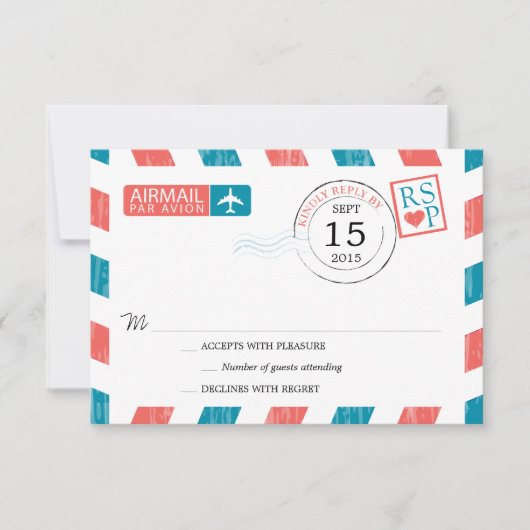 Antiek Airmail Wedding RSVP (Voorkant)