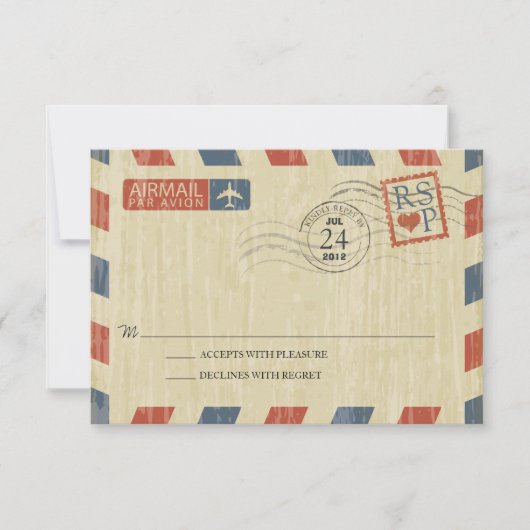 Antiek Airmail Wedding RSVP Kaartje (Voorkant)