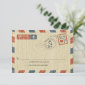 Antiek Airmail Wedding RSVP Kaartje (Staand voorkant)