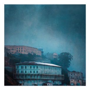 Antiek Alcatraz Eiland Droevige Mist Perfect Poster