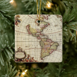 Antiek Amerikaanse kaart van Johannes De Ram Keramisch Ornament