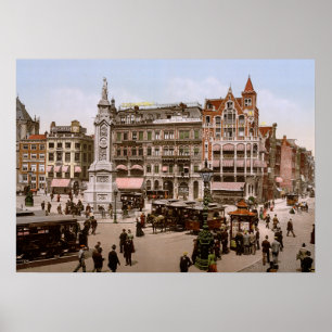 Antiek Amsterdam Dam 1900, Holland Poster