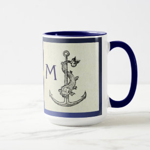 ANTIEK ANCHOR & FISH NAUTICAL Navy Blue Monogram Mok