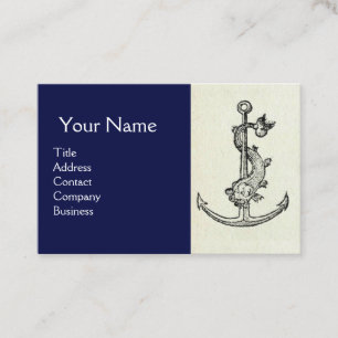 ANTIEK ANKER MET VIS NAUTISCH Wit Navy Blue Visitekaartje