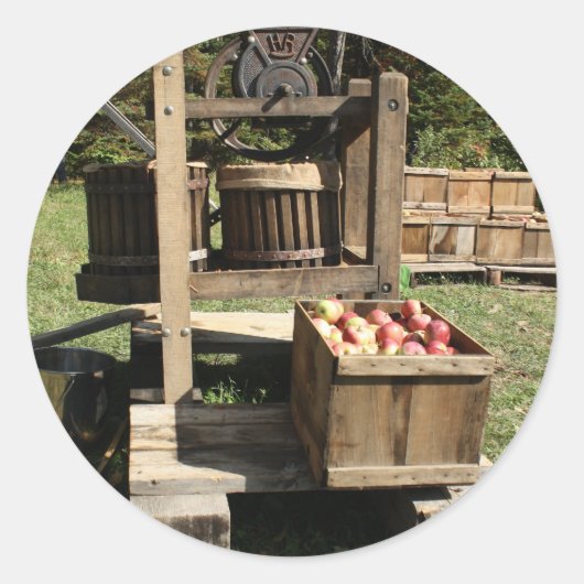 Antiek Apple Cider Press Ronde Sticker (Voorkant)