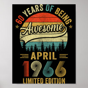 Antiek april 1966 60 jaar oud 60ste verjaardag man poster
