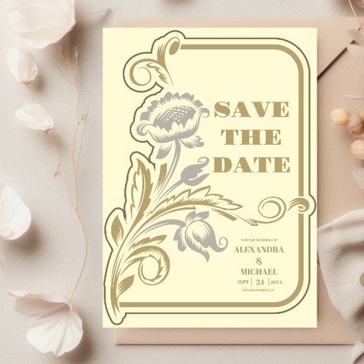 Antiek Art Nouveau bruiloft Save The Date