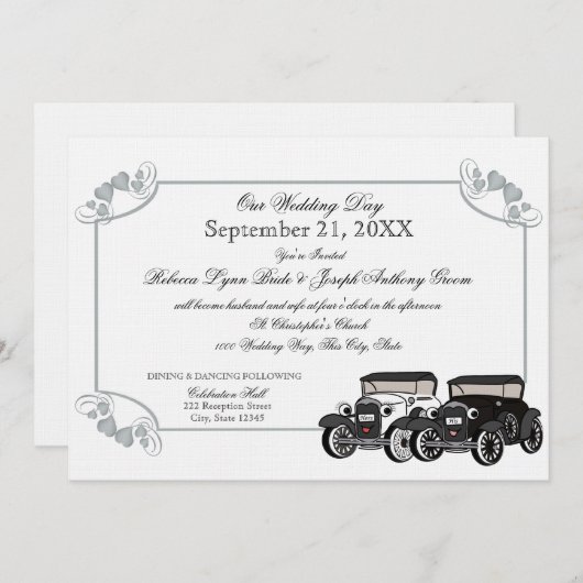 Antiek auto bruiloft kaart (Voorkant / Achterkant)