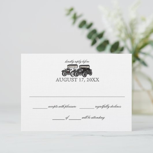 Antiek auto bruiloft reactie Kaart (Staand voorkant)