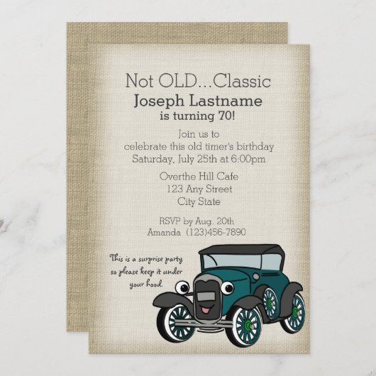 Antiek auto en Burlap  Verjaardag Kaart (Voorkant / Achterkant)