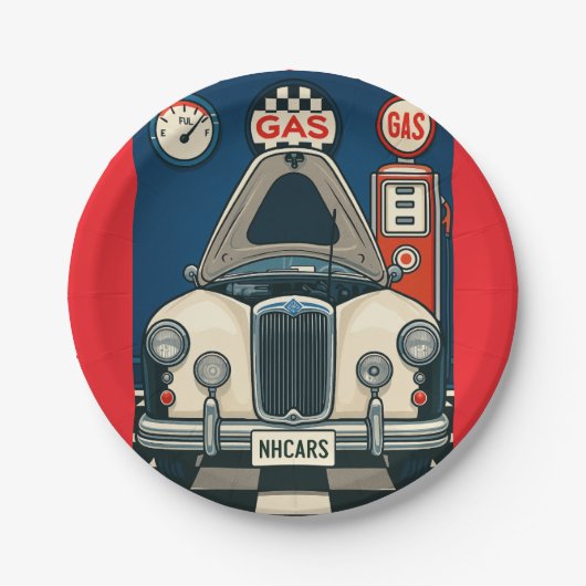 Antiek auto illustratie papieren bordje (Voorkant)