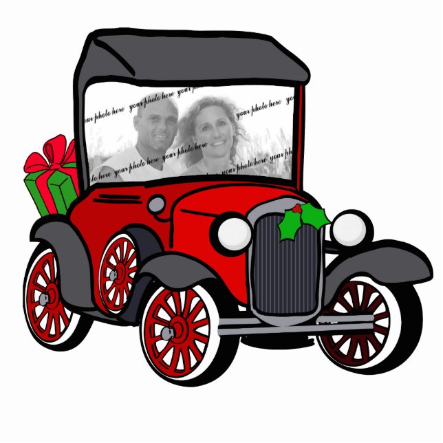 Antiek auto kerstfoto fotobeeldje ornament (Voorkant)
