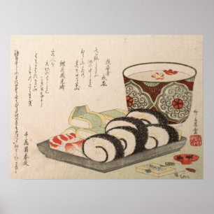 Antiek-Aziatische Japans gedicht hout — Sushi Sake Poster