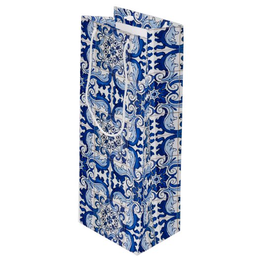 Antiek Azulejo Tegel Floral Pattern Wijn Cadeautas (Voorkant Gekanteld)