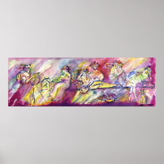 ANTIEK BACCHANEEL SCHERM MET MUZIEK POSTER (Voorkant)