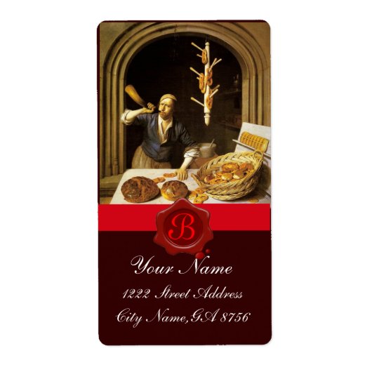 ANTIEK BAKER BAKERY BREAD SHOP WAX SEAL MONOGRAM ETIKET (Voorkant)