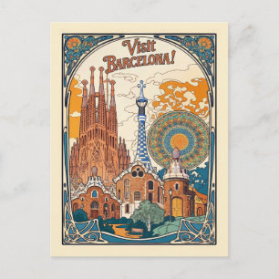 Antiek Barcelona Spanje Gaudi Reizen Espana Briefkaart