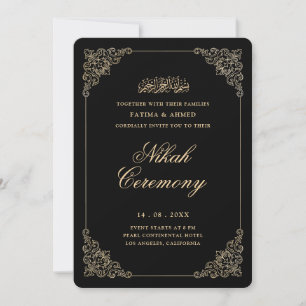 Antiek Barok Goud Schrift Zwarte Nikah Ceremonie Kaart