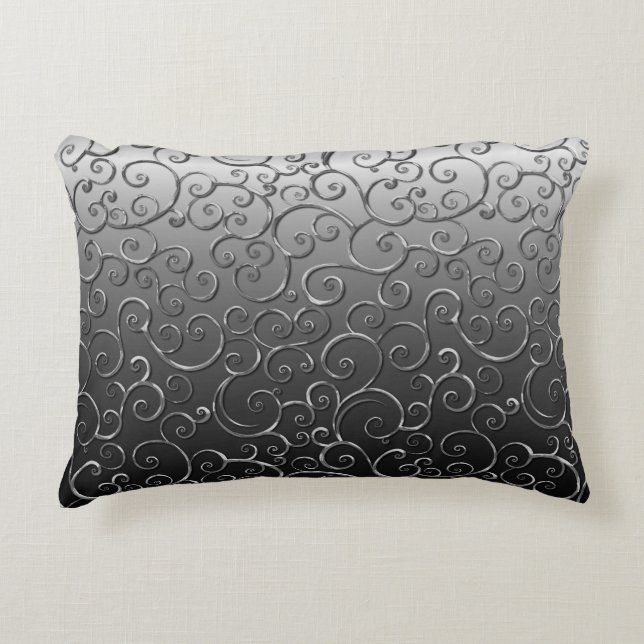 Antiek Baroque  Faux Silver Swirl Pattern Accent Kussen (Voorkant)