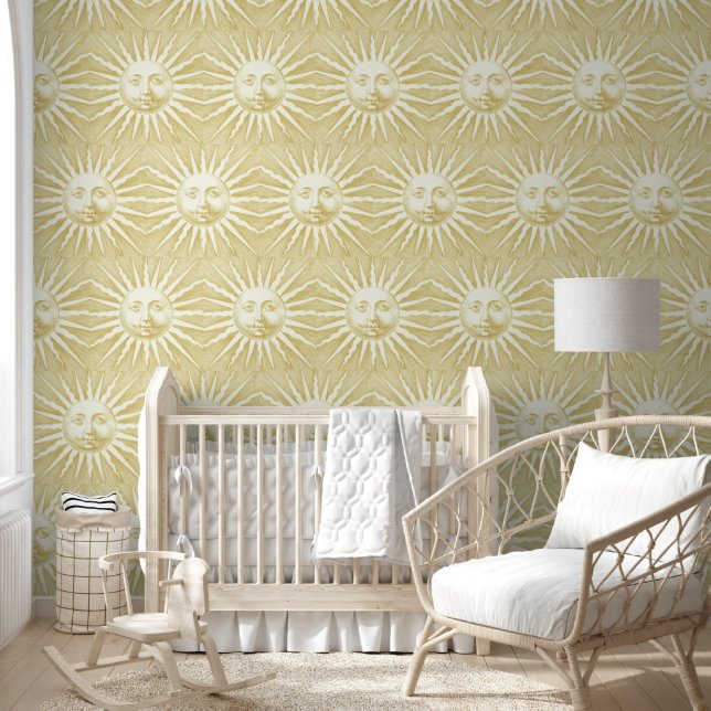 Antiek  Beige Gold Sun Face Behang (Kinderen)