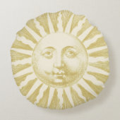 Antiek  Beige Gold Sun Face Rond Kussen (Achterkant)