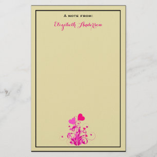 Antiek beige met roze decoratieve harten briefpapier