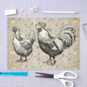 Antiek  Beige Rooster Hen Frans Script Tissuepapier (Craft)