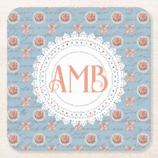 Antiek belettering  Rozen gepersonaliseerd Vierkante Kartonnen Onderzetter