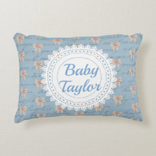 Antiek belettering Toile Bows gepersonaliseerd Accent Kussen